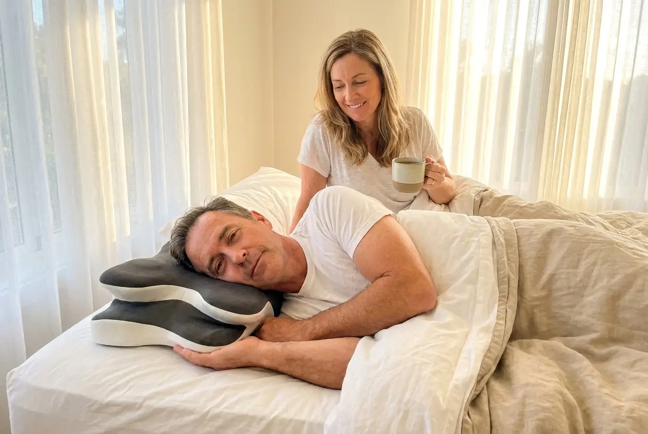 Couple waking up rested in morning light