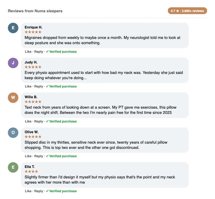 Real Numa customer reviews