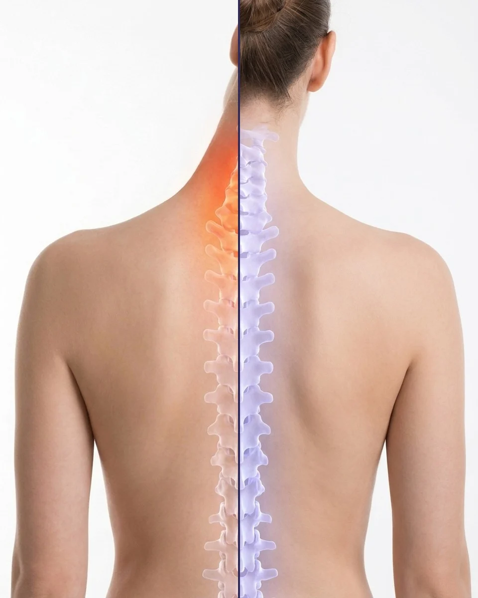 Before and after: cervical spine bent on a flat pillow, straight on the Numa